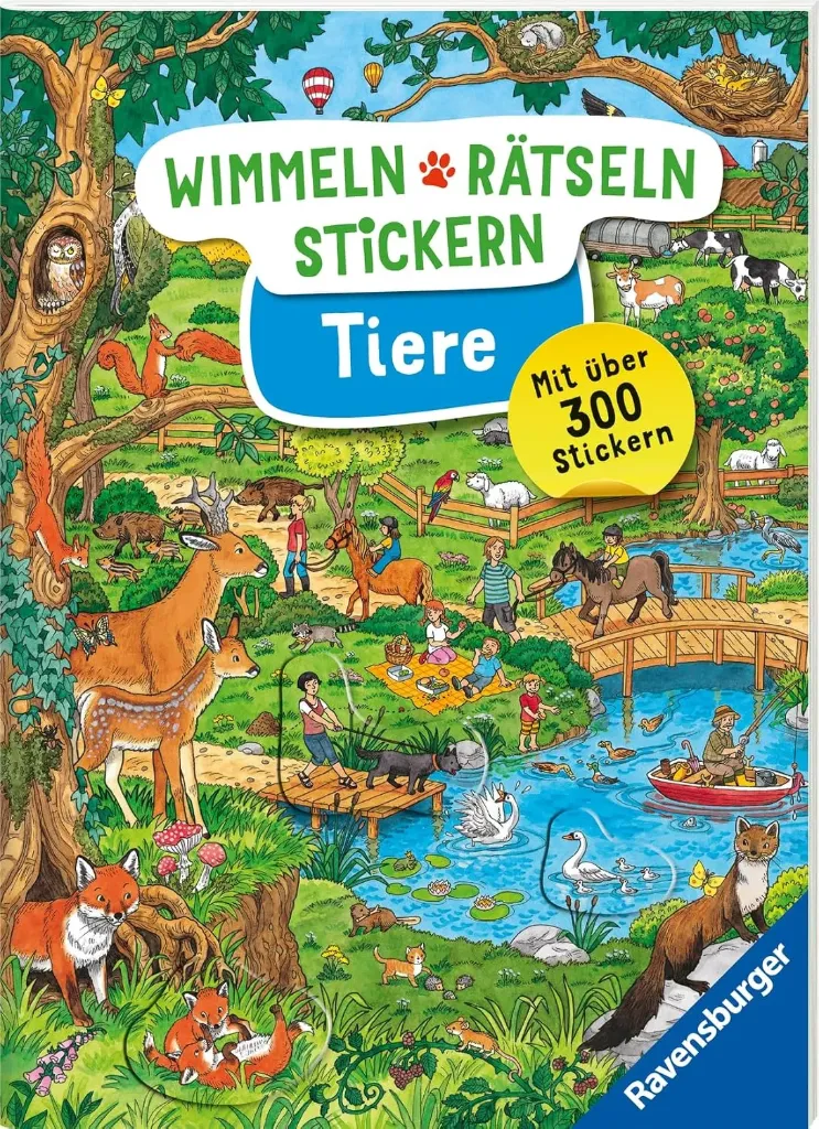 Ravensburger Wimmeln, Rätseln, Stickern: Tiere - Stickerbuch ab 4 Jahren